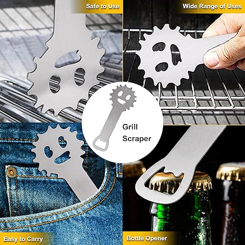 Miniatura 7 de ROMANTICIST Juego de 132 accesorios profesionales para parrilla, juego de espátulas de acero inoxidable resistentes para parrilla, plancha Hibachi,