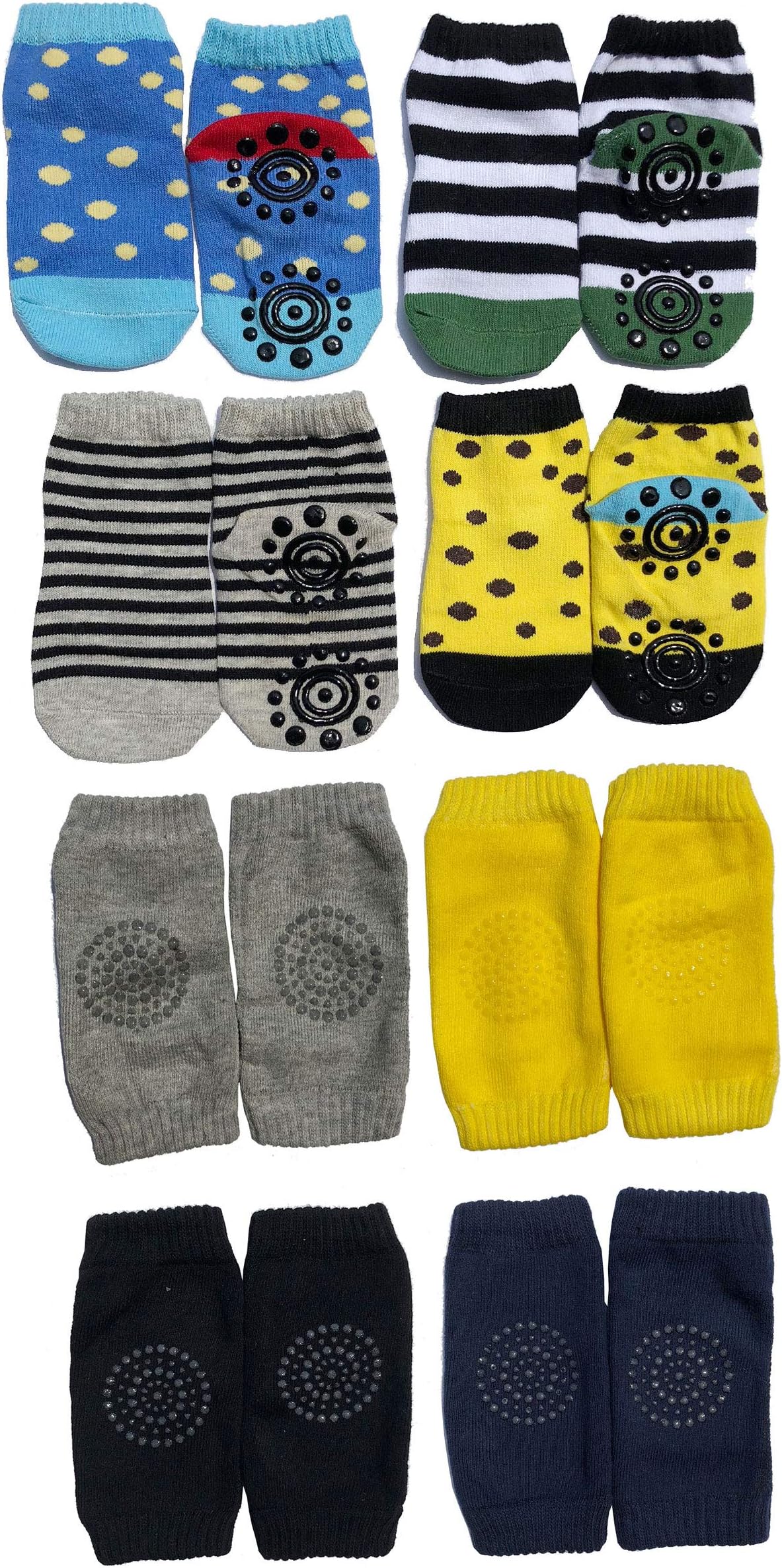 Baby Grip Non Slip Skid Socks for Kids, Infants, Toddler, Pack of 4 Bonus Kneepads Leg Warmers
