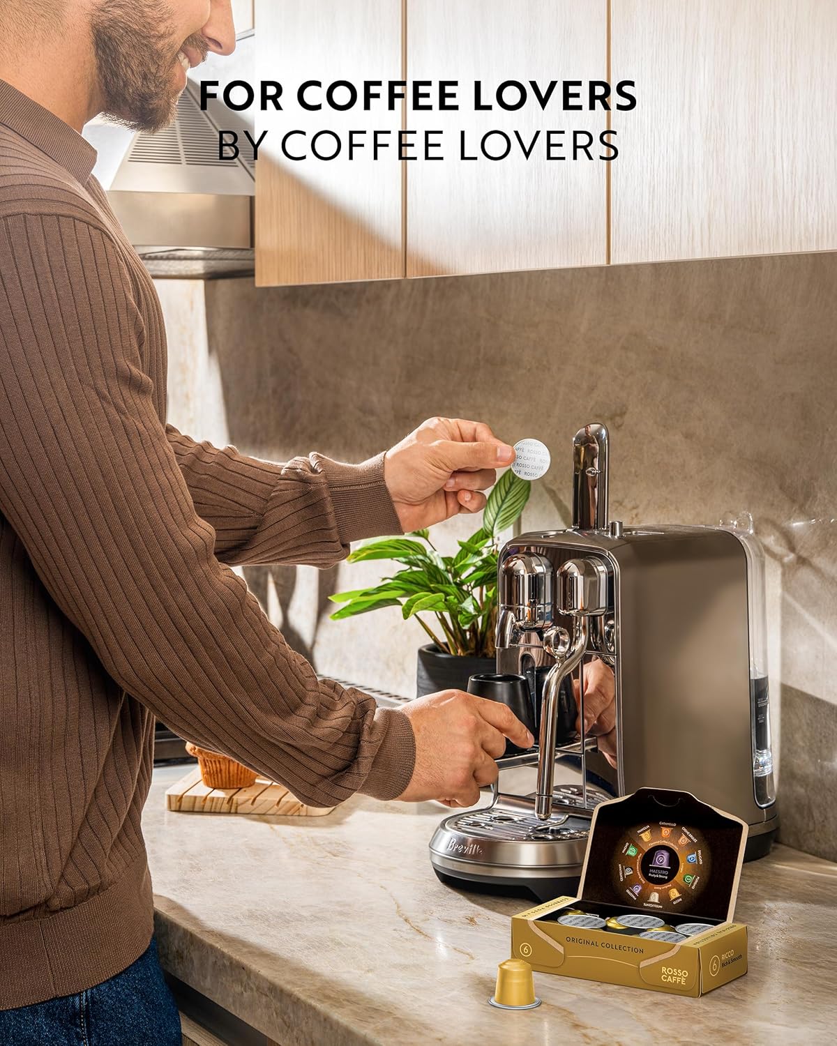 ROSSO CAFFÈ 60 Espresso Coffee Pods for Nespresso Original Machines - Premium Capsule Sampler Variety Pack 6 Flavors, Rich Breakfast to Intense Roasts