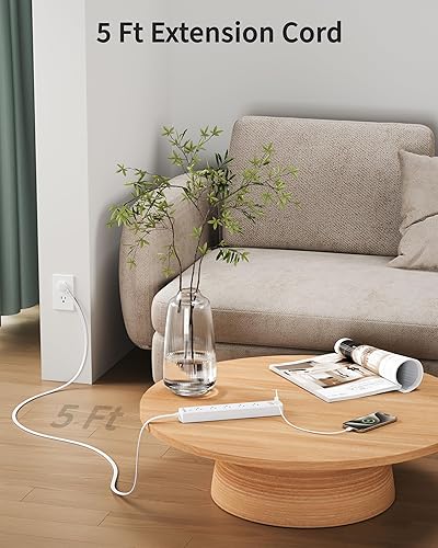 Miniatura 6 de Regleta protectora contra sobretensiones con 5 salidas de CA (1625 W/13 A), 4 puertos USB (2 USB C), cable de extensión ultrafino de 5 pies, enchufe