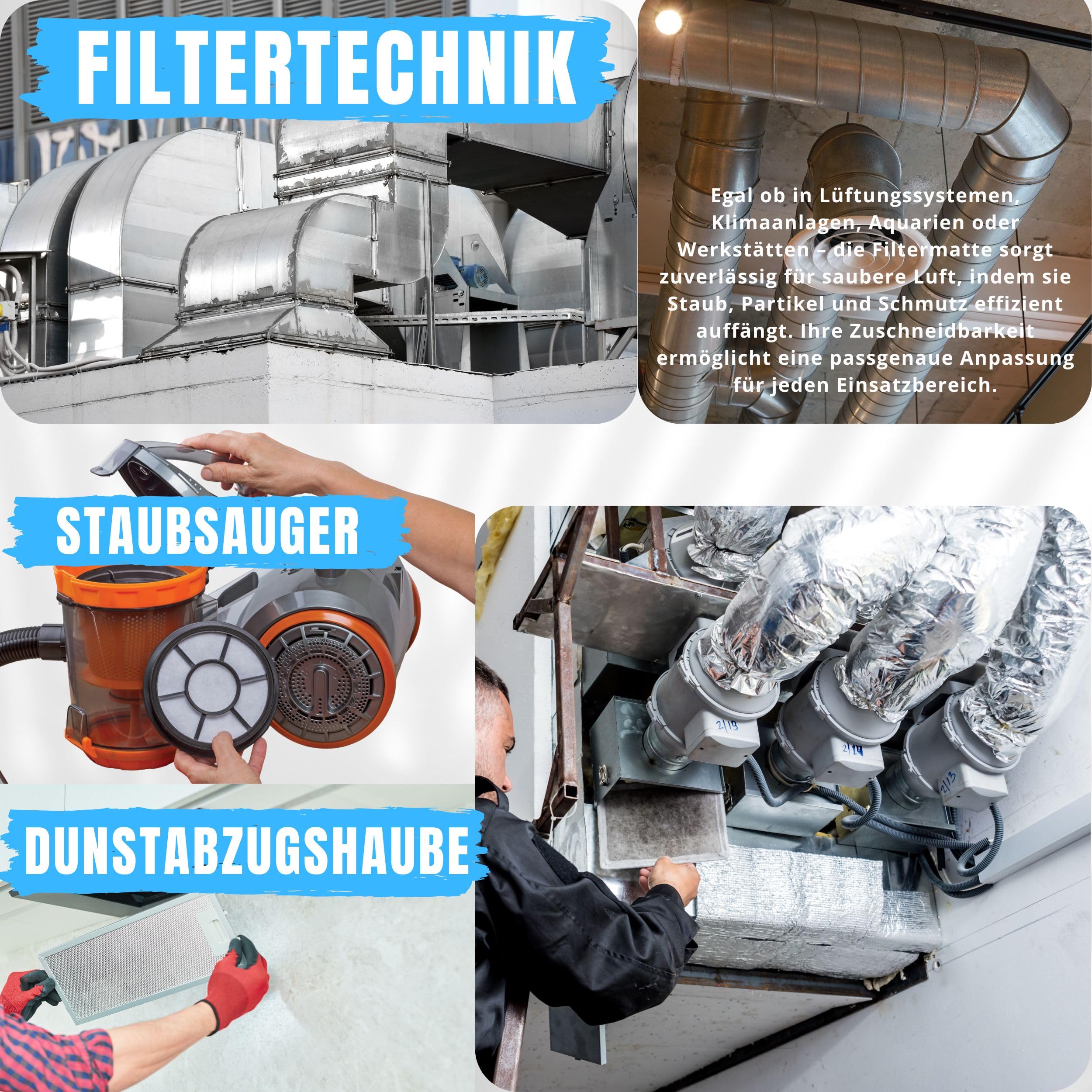 Filterrolle 3,2qm - 2m x 1.6m -(12mm dicke)- Filtermatte weiß zuschneidbar - Luftfiltermatte Universal Filtervlies waschbar Abluftfilter Staubsaugerfilter