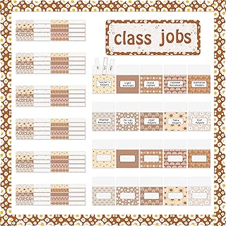 WATINC 97pcs Class Jobs Bulletin Board Set, Classroom Jobs Chart with Name Tags, Back to School Schedule Boards Pocket Chore Behavior Chart for Classroom Chalkboard Walls Decoration (Boho Print)