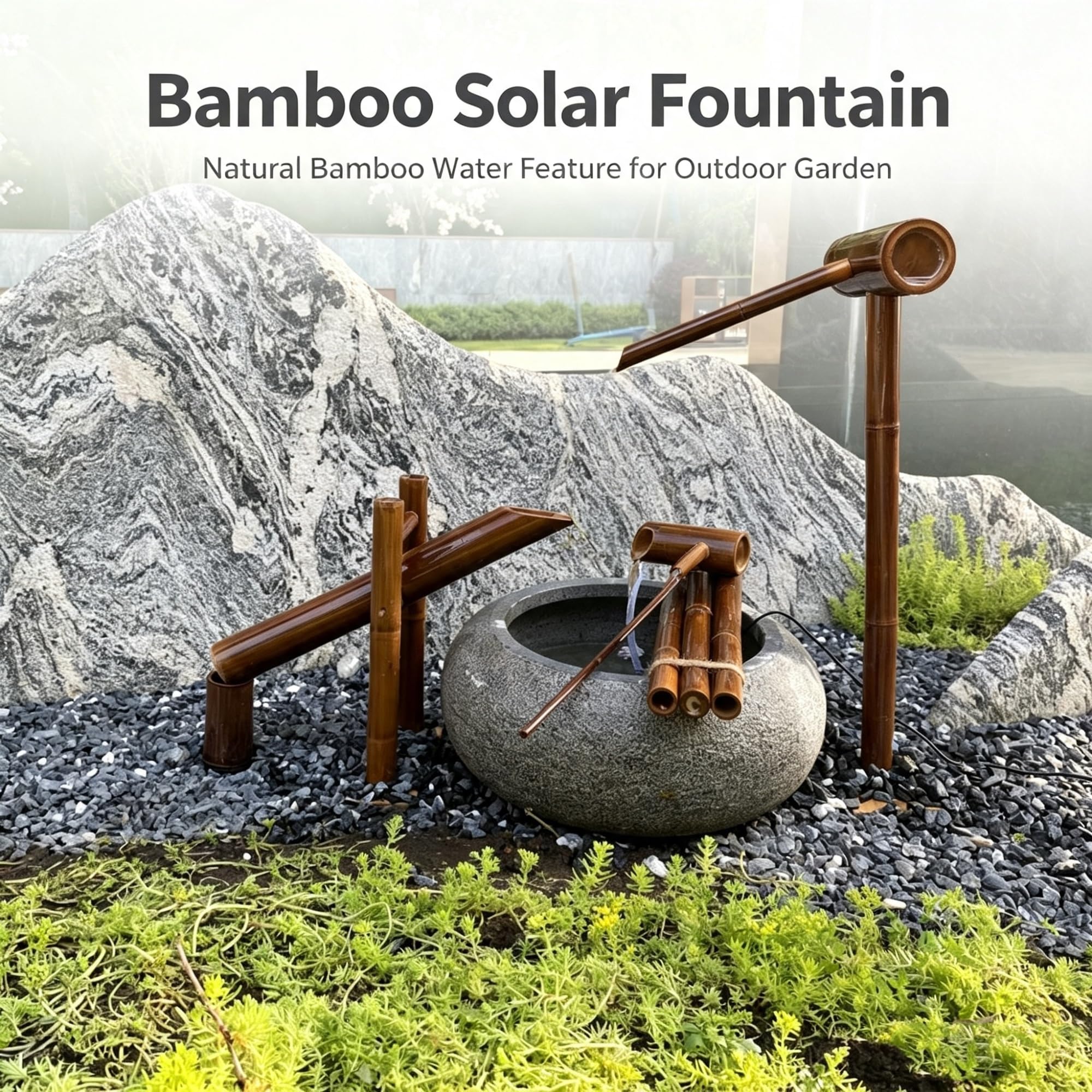 Set fontana, fontana da giardino in bambù for esterni decorazione | Cascata for laghetto con pompa a bilanciere con fontana in bambù for la decorazione del giardino zen del patio