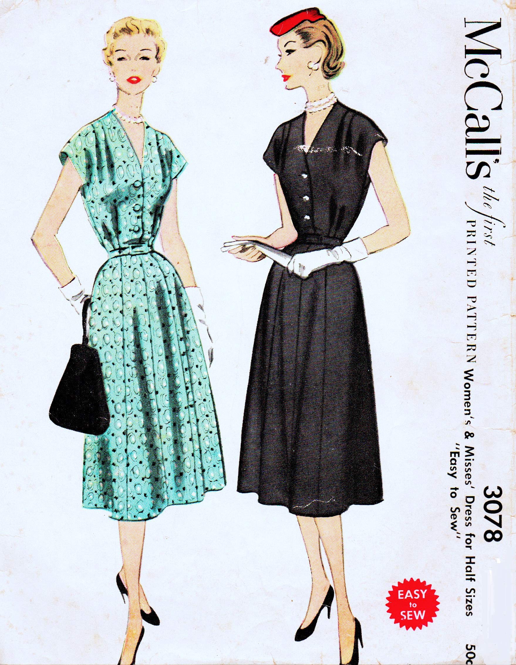 Amazon.com: McCall's 3078 Misses' Easy Front Button Day Dress with Belt, Vintage 50's Sewing Pattern Check Listings for Size : Arts, Crafts & Sewing Amazon.com: McCall's 3078 Misses' Easy Front Button Day Dress with Belt, Vintage 50's Sewing Pattern Check Listings for Size : Arts, Crafts & Sewing