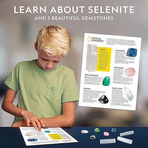 Miniatura 6 de National Geographic Juego de cristales de selenita – 2 libras de varitas de selenita a granel y 5 cristales de primera calidad, cuarzo rosa,