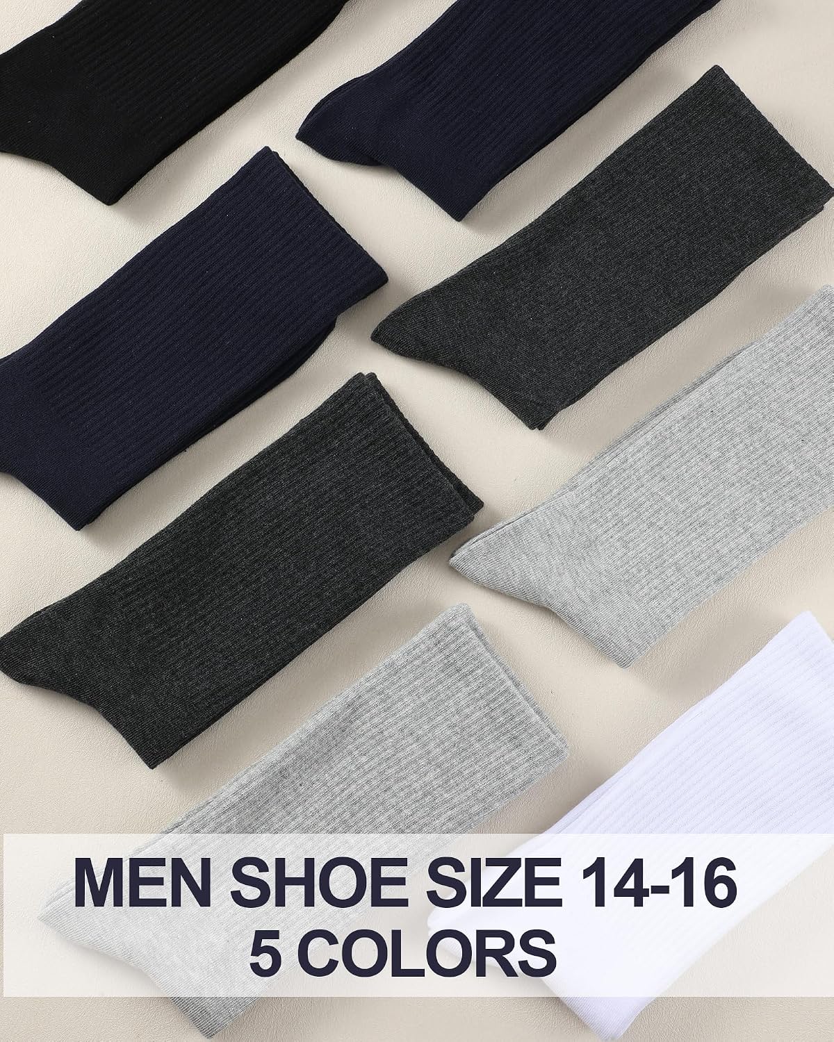 Cutecrop 10 Pairs Men's XXL Dress Socks Extra Large Cotton Blend Solid Crew Socks Bulk for Big and Tall Men Shoe Size 15-17