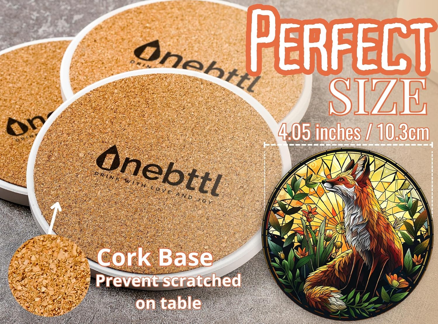 Fox Gifts, Fox Themed Ceramic Coaster for Fox Lover, Absorbent with Cork Base, Funny Gifts for Fox Nerd, Home Decor for Family, Housewarming, Thanksgiving