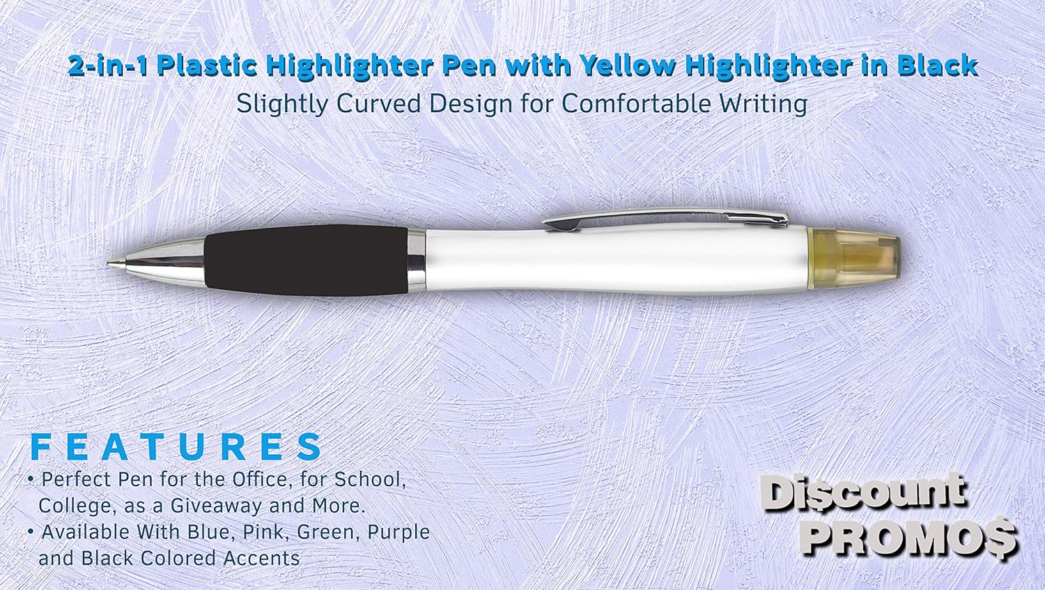 DISCOUNT PROMOS 10 Plastic Highlighter Pens Pack - Rubber Grip, Black Ink - Black