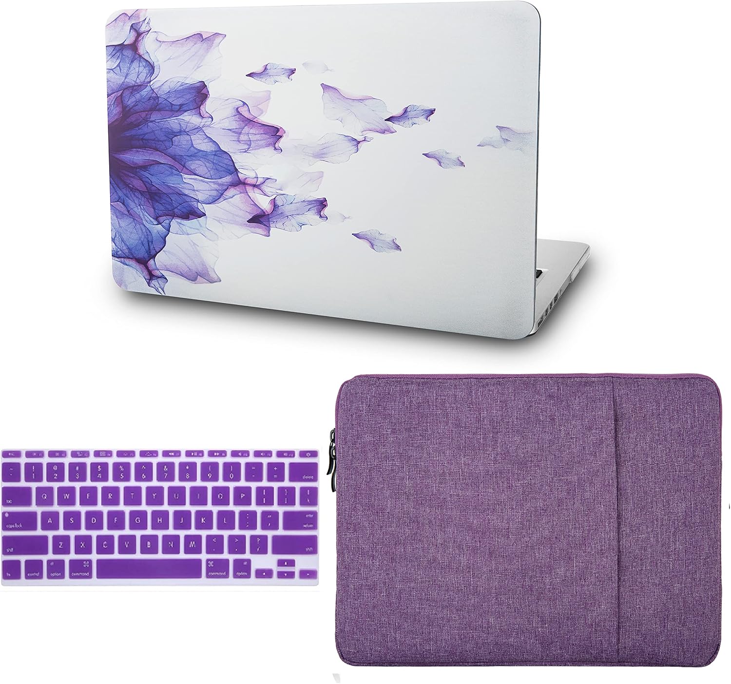 KECC Ultra Thin Case for MacBook Air 13 inch 2022-2018 Release M1 Chip, Lightweight Plastic Hard Shell for MacBook Air 13.3” + Keyboard Cover + Sleeve, Purple Flower