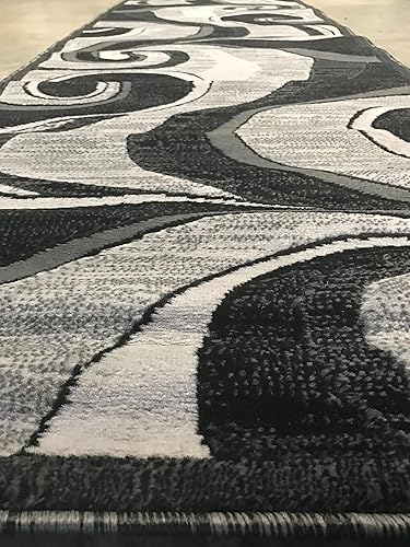 Miniatura 3 de Alfombra moderna larga contemporánea, diseño gris y negro, 144 (32 pulgadas x 15 pies 10 pulgadas)