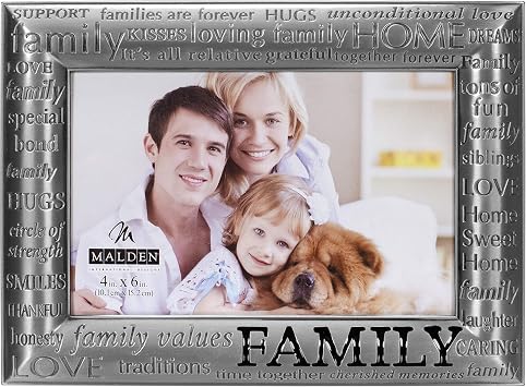 Malden International Designs Modern Pewter Metal Diecast Family Expressions Picture Frame, 4x6, Silver