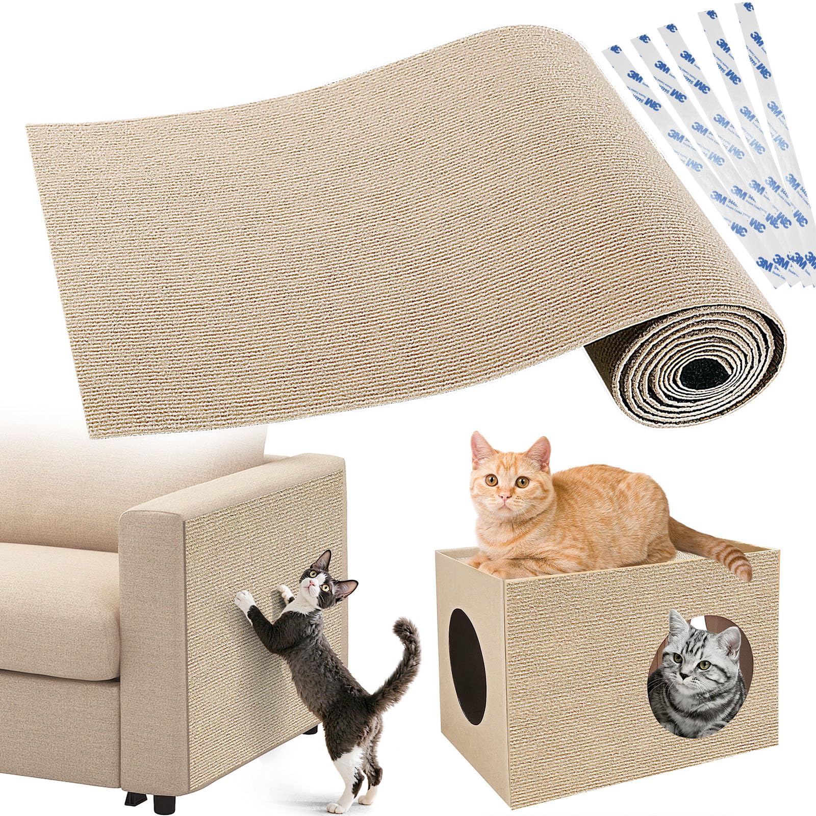 Gimars 40×200cm Thickened Self Adhesive Cat Scratching Mat, DIY Cuttable Climbing Wall Scratch Pad, Anti Scratch Furniture Protector for Sofa, Wall, Floor, Carpet (Khaki)