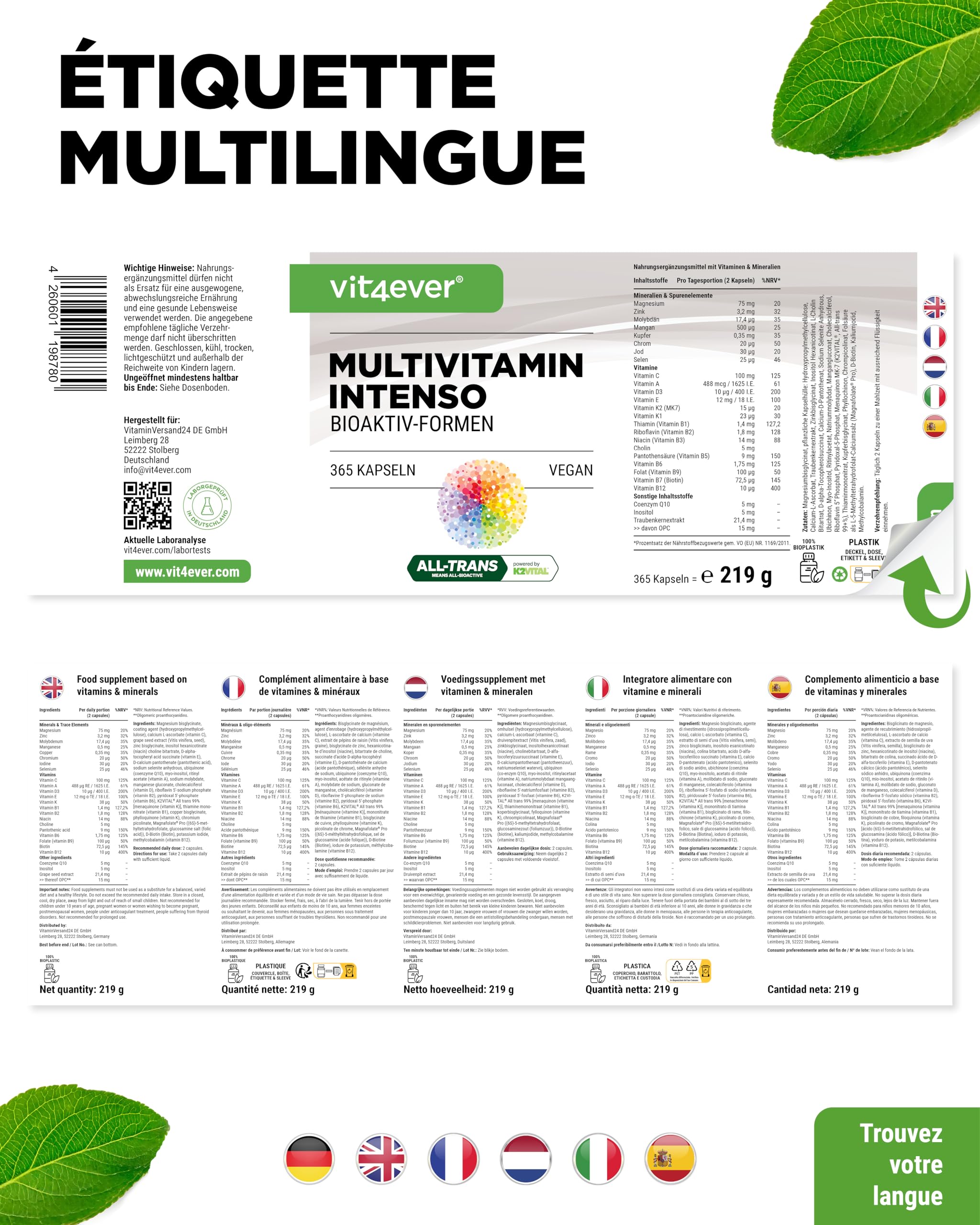 Multivitamines A-Z - 365 Gélules Hautement Dosées avec 26 Formes Bioactives & Matières Premières de Marque - Vitamines + Minéraux - Complexe All In One - Vegan