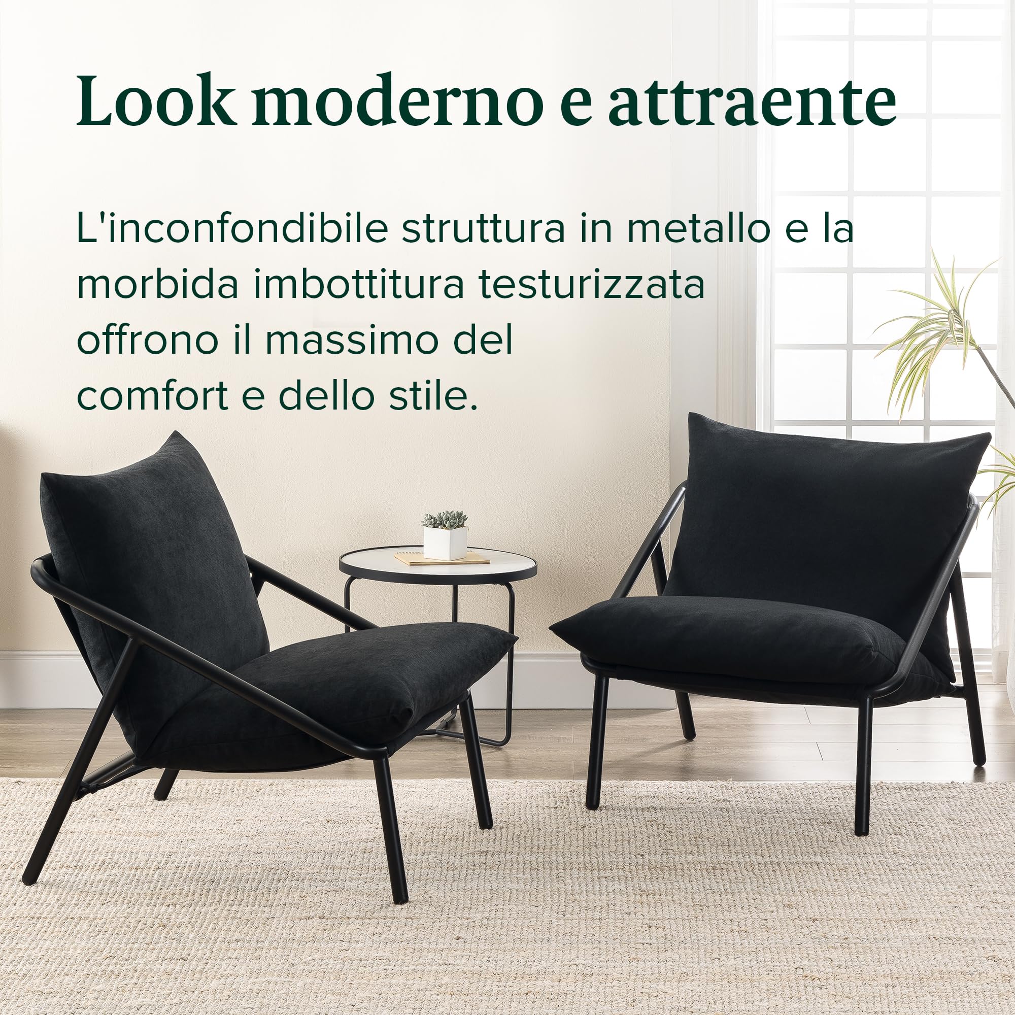 Zinus Ada Poltrona Relax 79x68x79 - Poltrona con struttura in metallo e imbottitura in schiuma a scaglie - Nero