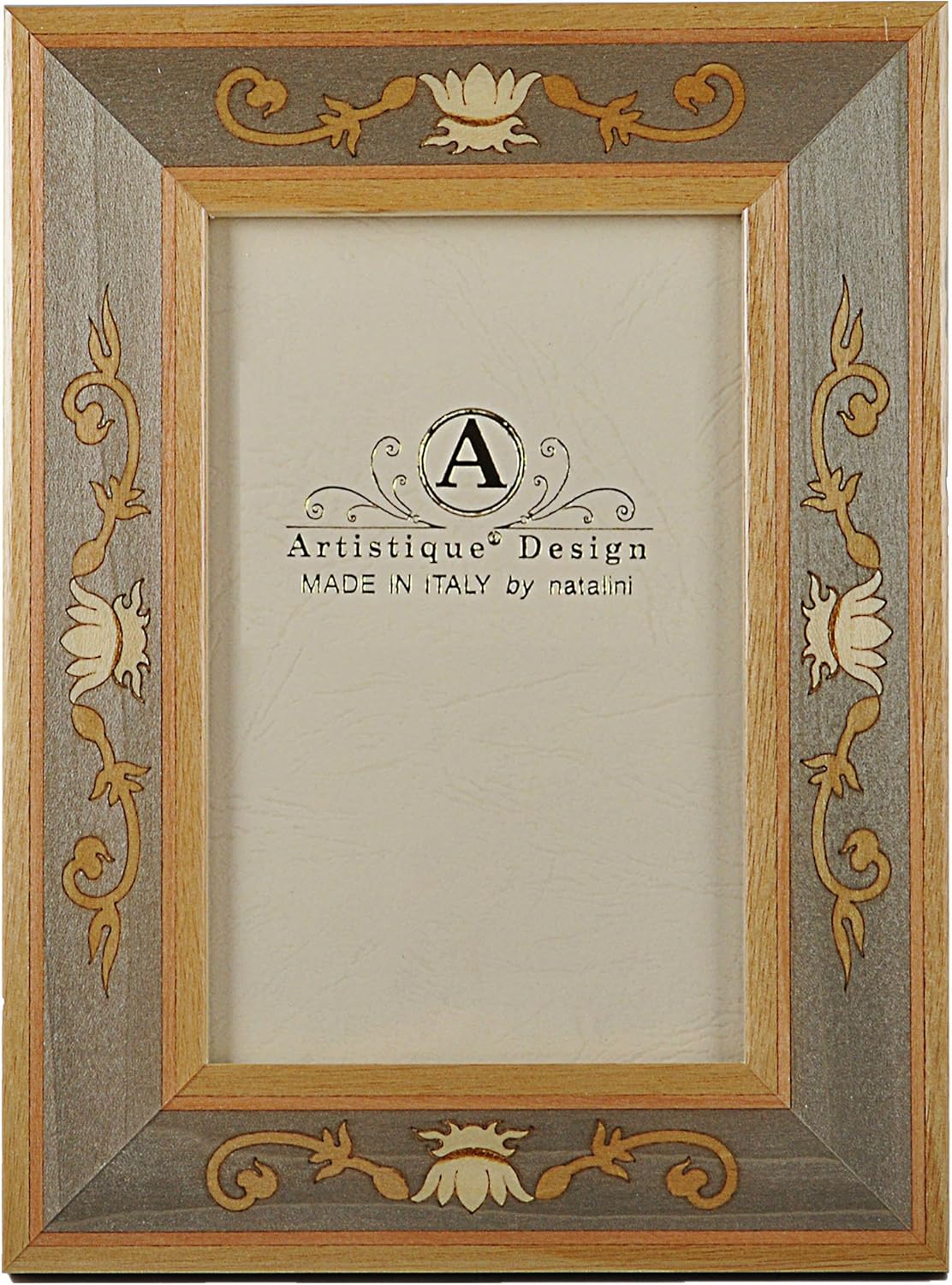 Beautiful and Elegant Carefully Hand Crafted Natalini Italian Wood 4 x 6" Picture Frame Luigi XIV Grigio Design Louis XIV GREY Earth Gray with Louis XIV inspired Detail Design Made in Italy Hand Made from Wood Veneer and Soft Velvet Backing Stylish and Posh Comes in a Window Type Gift Box AFGI46