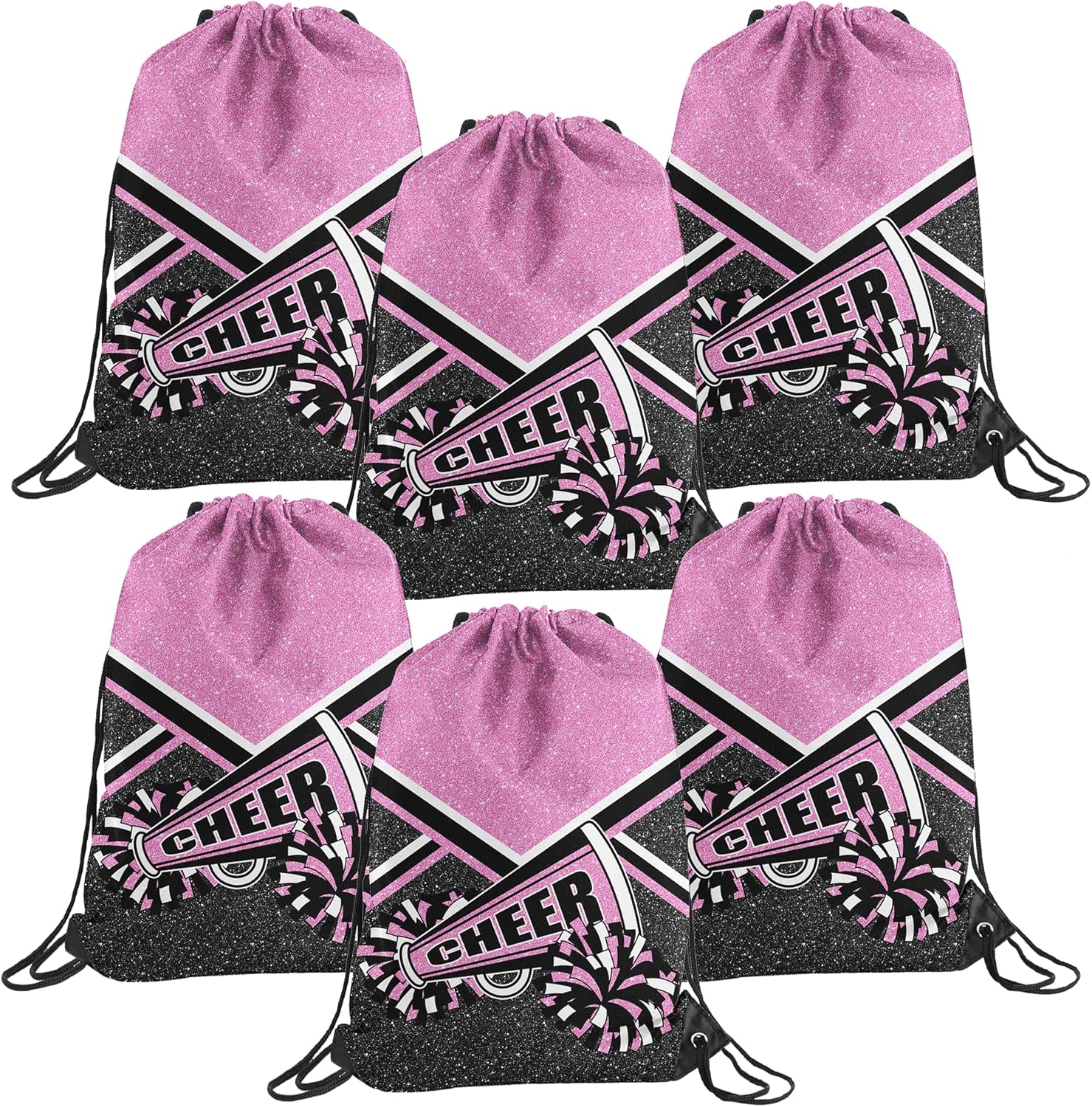 6 Pcs Cheer Drawstring Backpack Cheerleading Drawstring Bag Cheer Accessories Gifts for Cheerleaders (Pink)