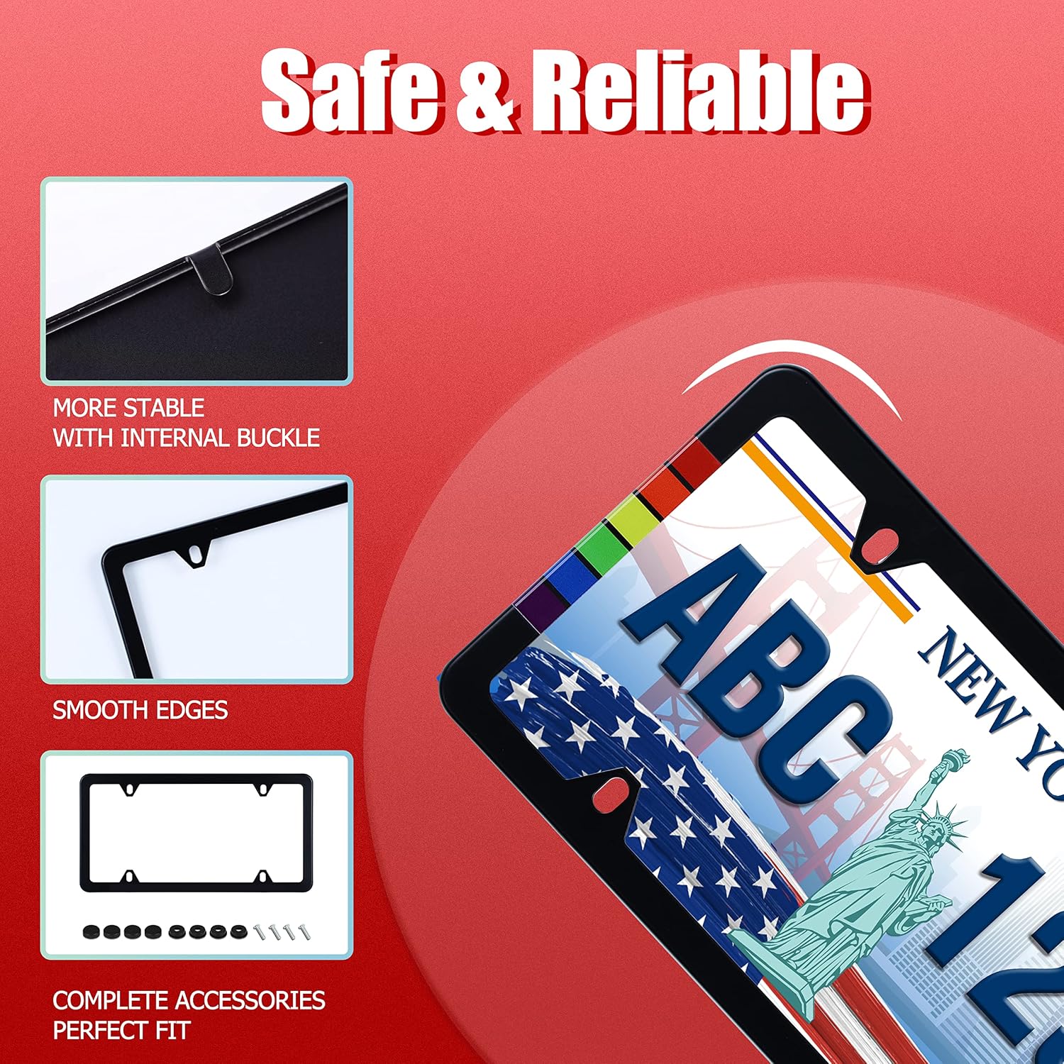 2pcs Rainbow Gay Pride License Plate Frame LGBT Stainless Steel Auto Parts Decoration with Screws Fits U.S. Canadian Standard License Plate 2 Pack 4 Hole for Men Women
