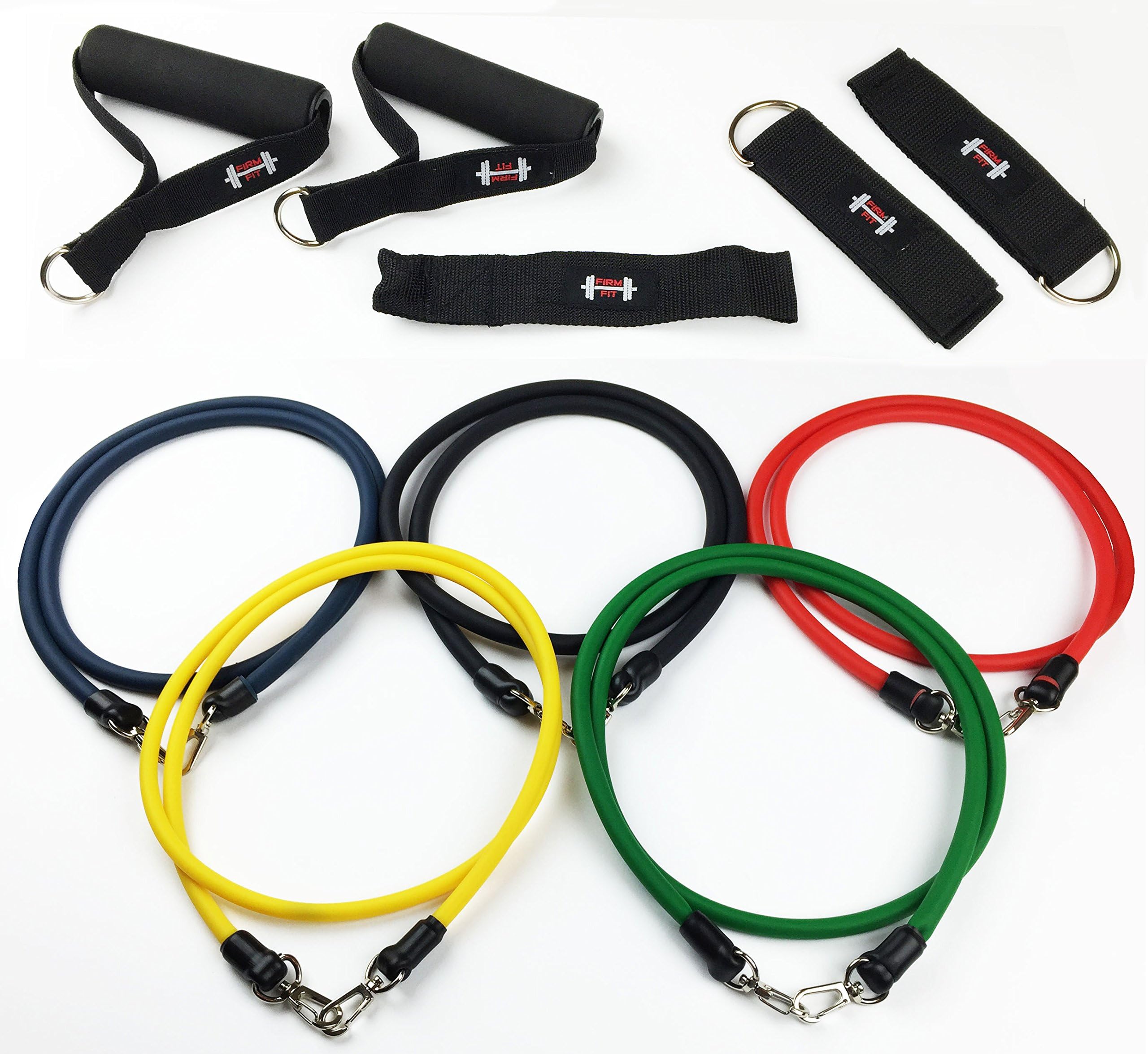 Resistance Bands – Best for P90X and Crossfit type Workouts. This complete set of Exercise Bands includes Ankle Straps, Handles, Carrying Case and a Door Anchor to give you a Full Body Workout, from Shoulders to Legs - by Firm Fit