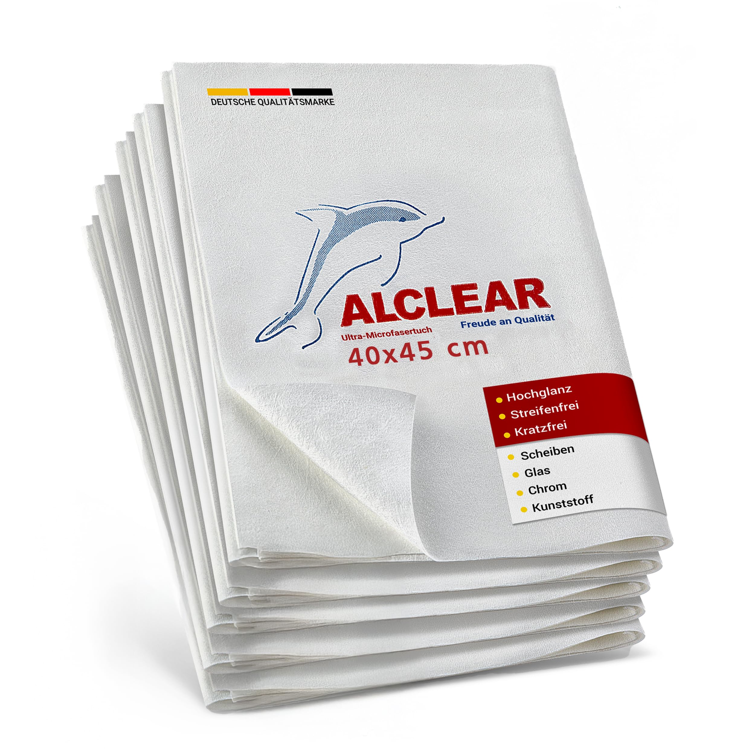 ALCLEAR 950001_5 panni in microfibra per vetri, 5 pz, 40×45 cm | Panni per vetri senza aloni, senza pelucchi, risparmia tempo senza asciugatura finale, designed in Germany, per casa e auto