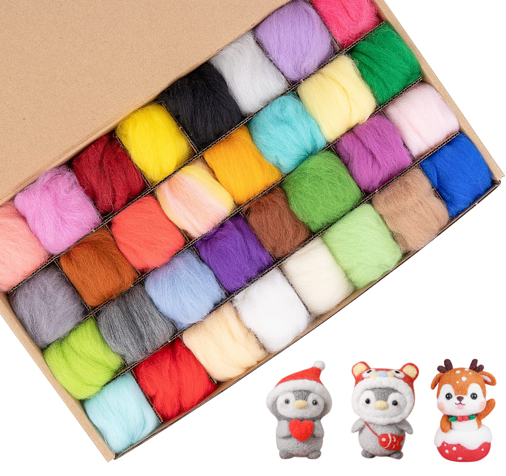 Anstore Lana de fieltro,kit de inicio de fieltro de aguja,32 colores de 5g Fieltro de Lana,kit de lana y herramientas de fieltro de aguja para girar a mano,proyectos de manualidades para principiantes