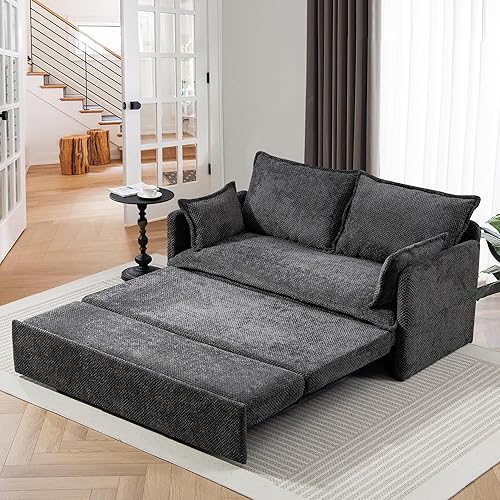 Miniatura 8 de SUNWAVE Sofá cama extraíble tamaño Queen de 60 pulgadas, sofá cama convertible con puertos USB, bolsillos laterales, sofá biplaza de pana para sala