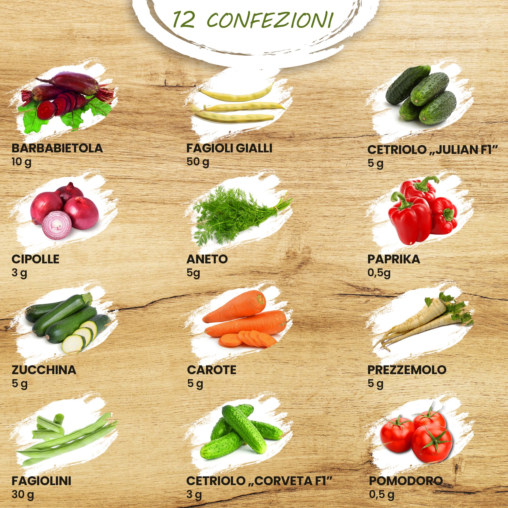 TORAF Set di semi di ortaggi biologici,5x 11pack per cucina, balcone e giardino, barbabietola, zucchina, fagioli, cipolla, carota, cetriolo, paprika, prezzemolo, aneto, prezzemolo, aneto