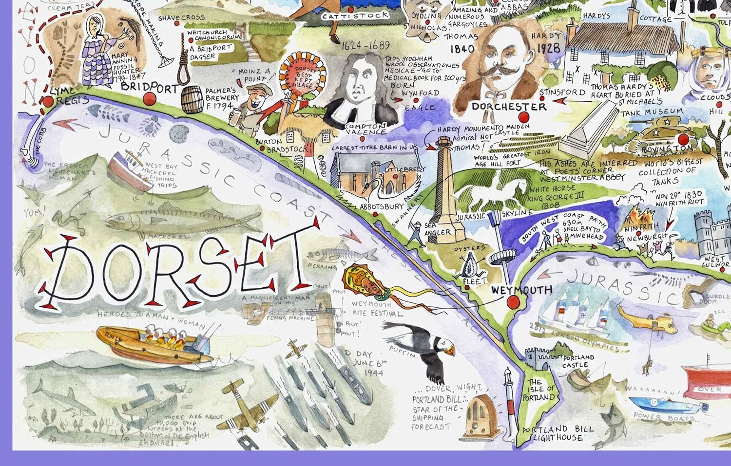 Comical Map of Dorset, Artwork by Tim Bulmer - 1000 Piece Puzzle for Adults, Large Puzzle 66cm X 50cm in Size. Challenging to Complete But Fun and Humorous