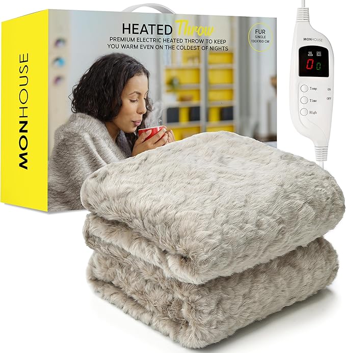 MONHOUSE Heated Throw Electric Blanket Digital Controller Timer