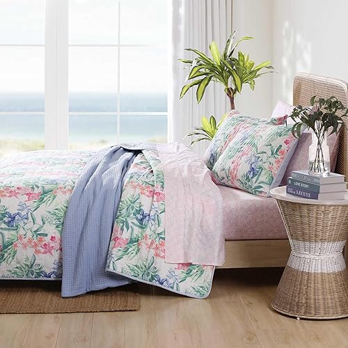 Miniatura 2 de Tommy Bahama - Juego de edredón tamaño King, ropa de cama reversible de algodón con fundas a juego, colorida decoración botánica para el hogar