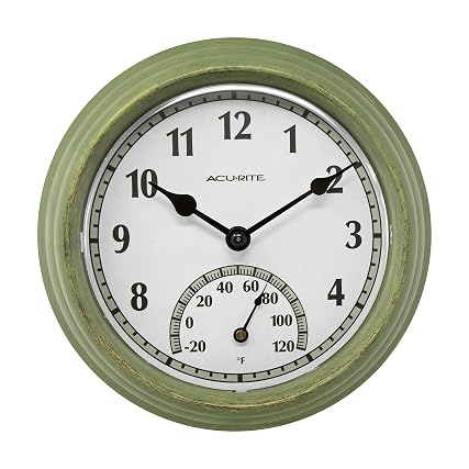 Acu Rite 02470 Rustic Green Outdoor Clock with Thermometer, 8 . 5 product image
