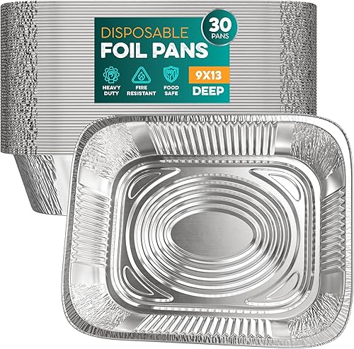Sartenes de aluminio de 9 x 13 pulgadas (paquete de 30) bandejas de papel de aluminio  Sartenes desechables para hornear, asar a la parrilla, asar,