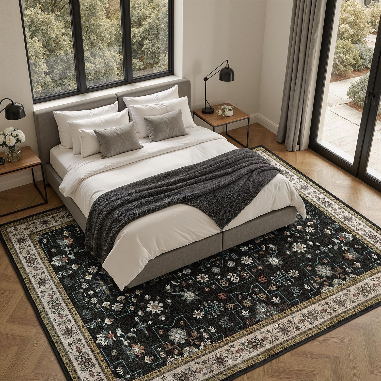 Tapis de décoration floral vintage pour isoler un grand salon froid et bruyant 200x250