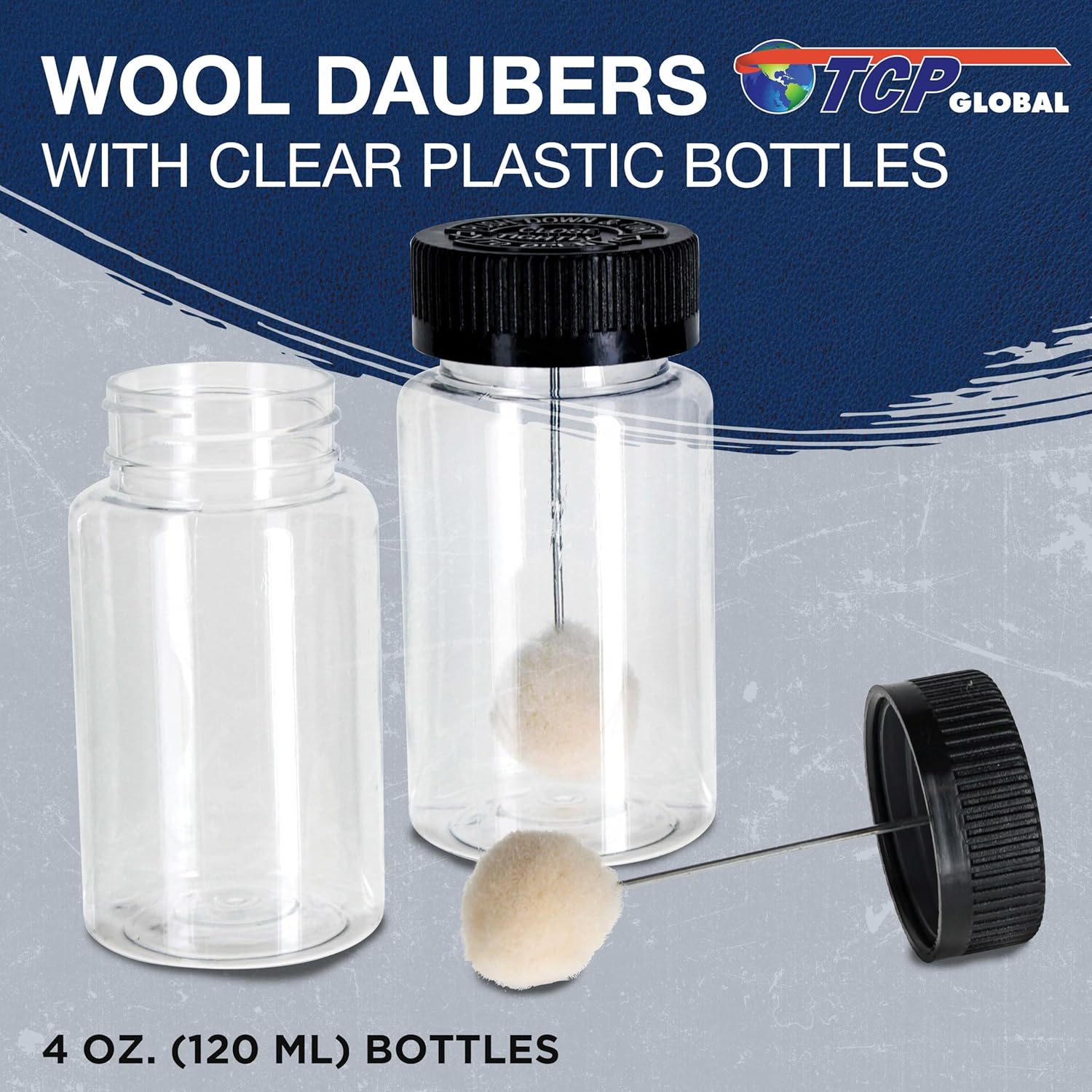 TCP Global 72-Pack Wool Daubers with Clear Plastic Bottles, 4 oz. (120 ml) - Safety Lids, Applicator Ball Brushes for Leather Dye, Dyeing, Painting, Gluing, DIY Arts and Crafts, Contact Cement