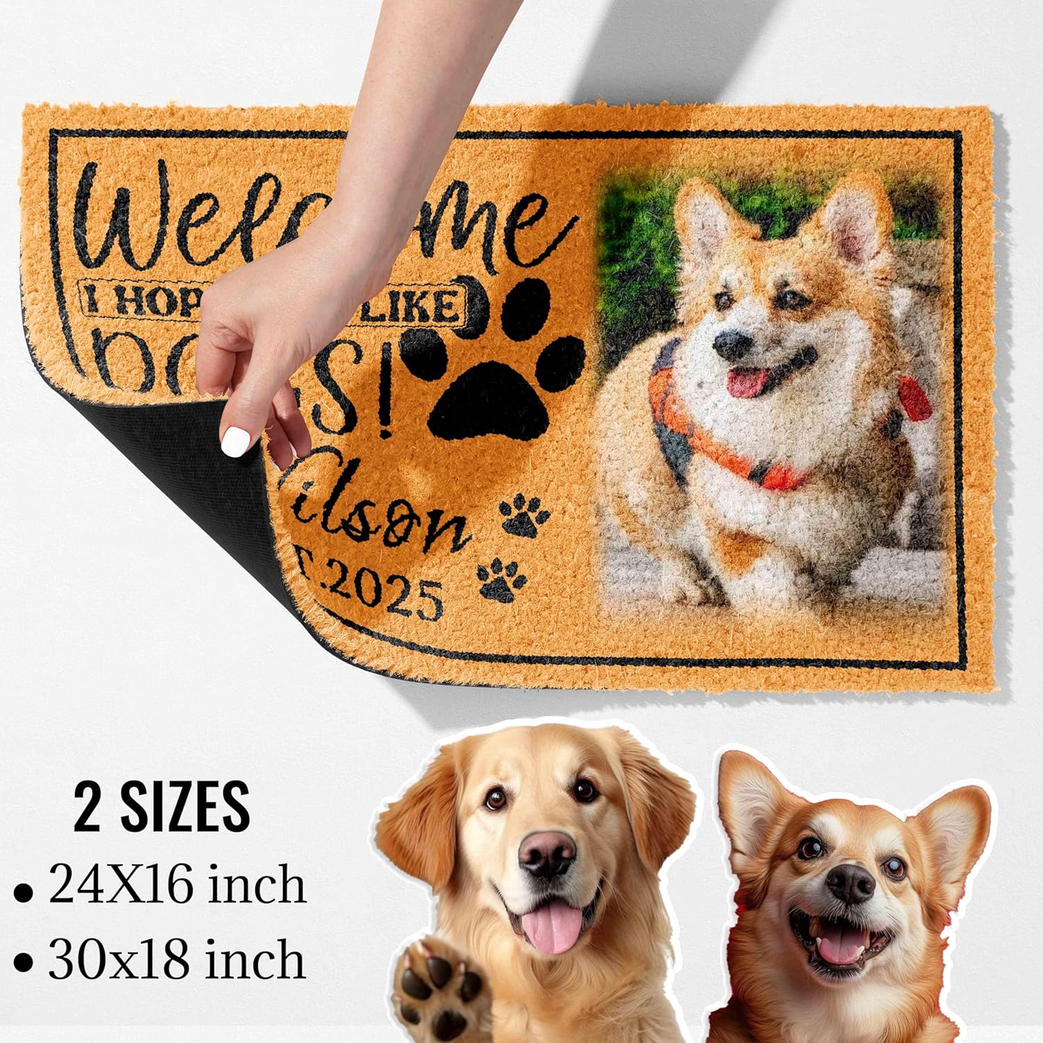 DIYKST Custom Welcome Door Mats for Front Door Outside Personalized Door Mat with Family Name Customized Doormat Outdoor Indoor Entrance for Housewarming/Dog Lovers/Wedding Gifts for New Couples (01)