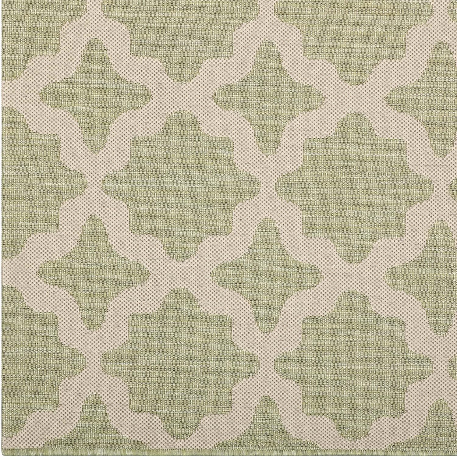 Modway Cerelia Moroccan Trellis 5x8 Indoor and Outdoor In Beige and Light Green