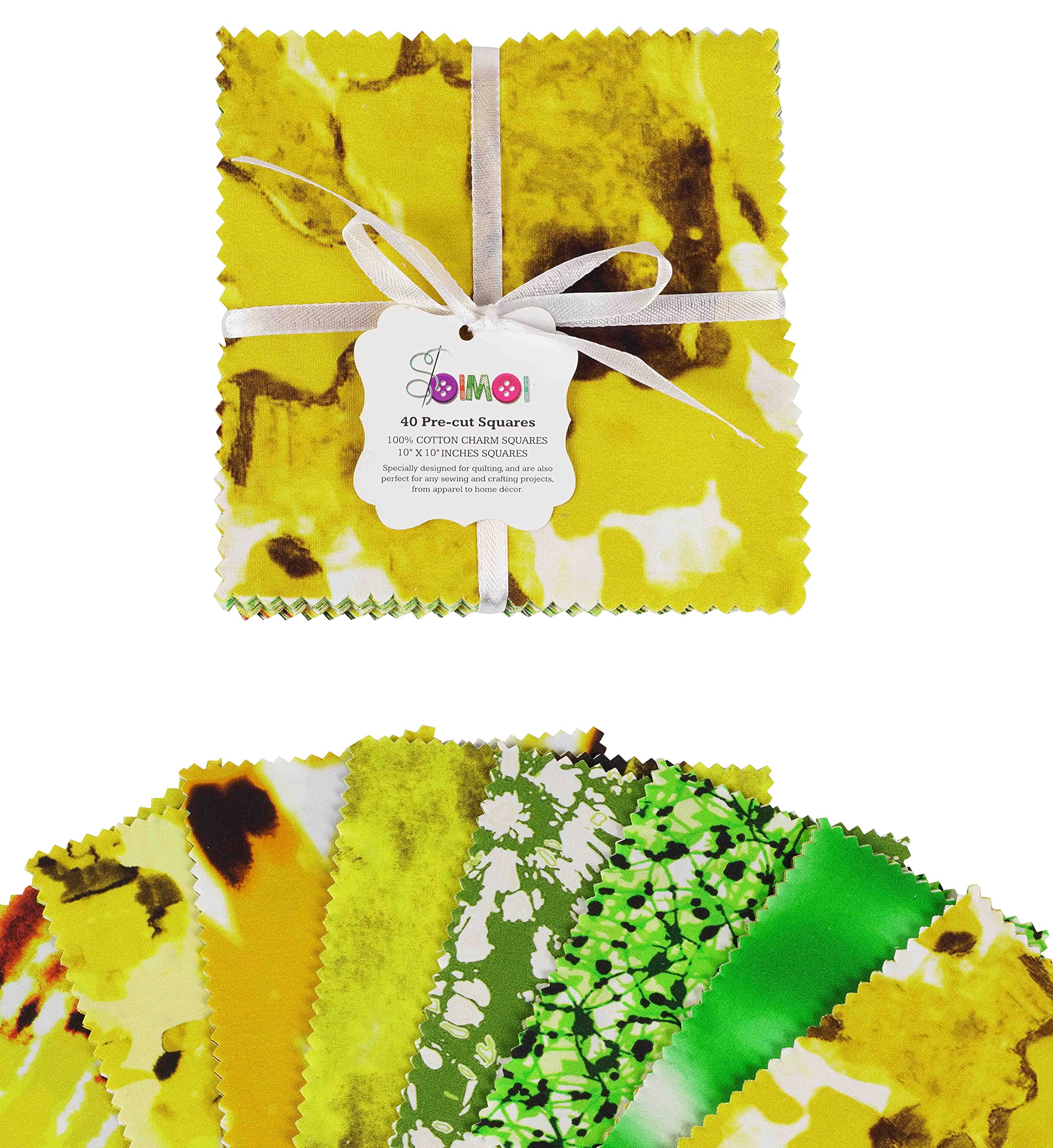 Tissu coton patchwork marbre jaune vert Soimoi de 10 pouces pour couture