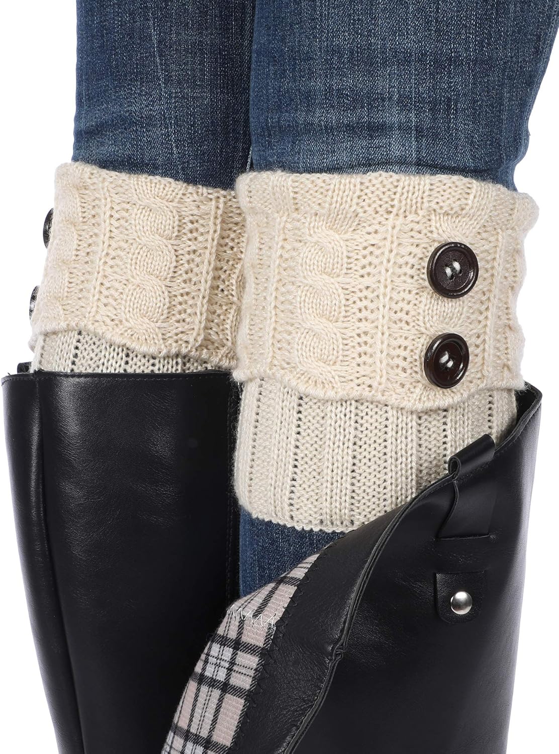 Pangda 4 Pairs Boot Cuffs for Women Short Boot Socks Cuff Buttons Boot Topper Cable Knit Winter Leg Warmers - Image 4
