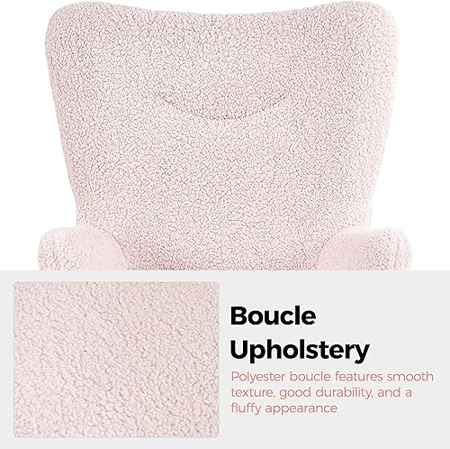 Miniatura 7 de Yaheetech Silla decorativa con otomana, sillón de tela Boucle, silla de tocador moderna y acogedora con patas doradas para sala de estar, salón,