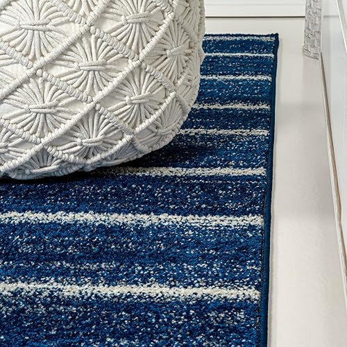 Miniatura 7 de JONATHAN Y MOH201C-28 Williamsburg - Alfombra de pasillo minimalista a rayas azul marinocrema, de 2 pies x 8 pies, contemporánea, moderna, bohemia