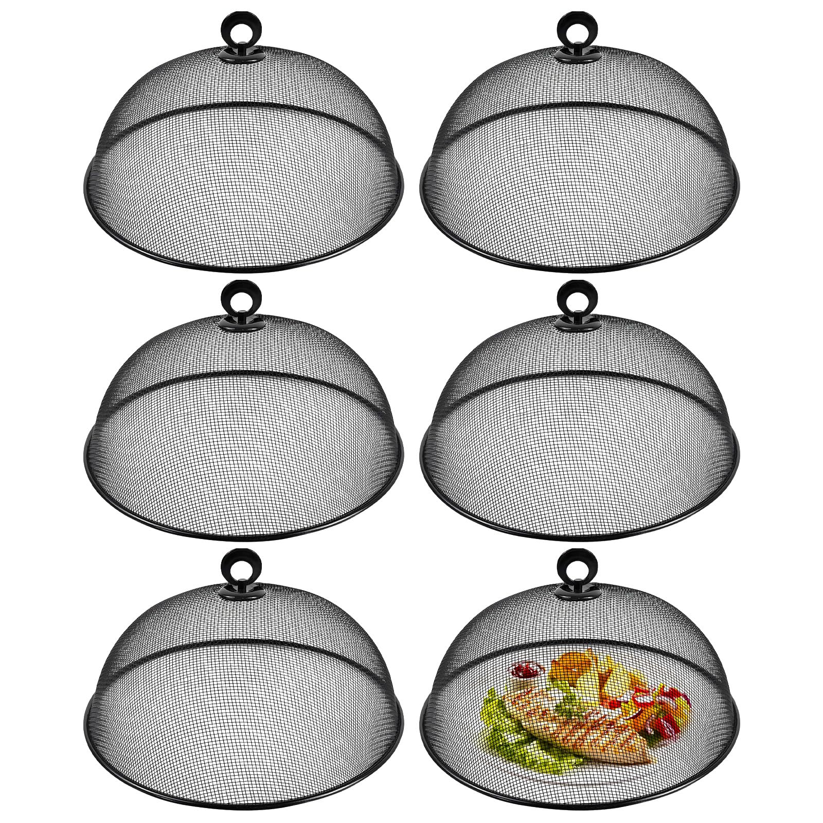 6 Pcs Metal Mesh Food Cover 11 Inch Mesh Food Tents Fly Fruit Screen Food Net Dome Screen Plate Covers for Dinner Plates Reusable Picnic Food Umbrella