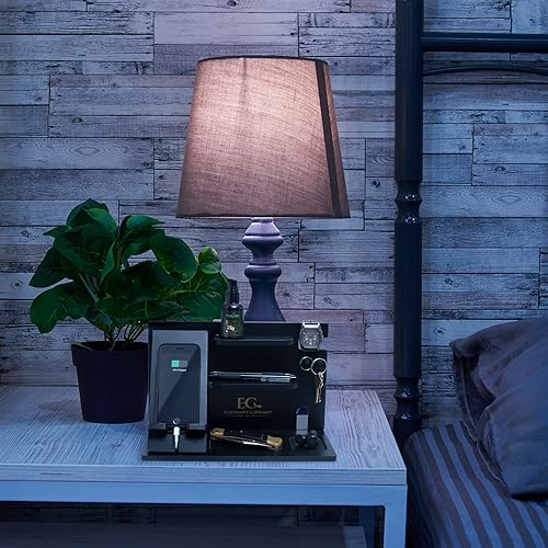 Miniatura 6 de Estación de acoplamiento de madera para teléfono, soporte para llaves, soporte para cartera, organizador de reloj para hombres, esposo, papá,