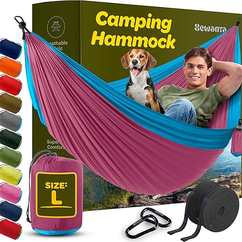 Miniatura 9 de Hamaca duradera de 500 libras de capacidad, silla hamaca ligera de nailon para campamento, tamaños dobles o individuales, con correas para árbol y