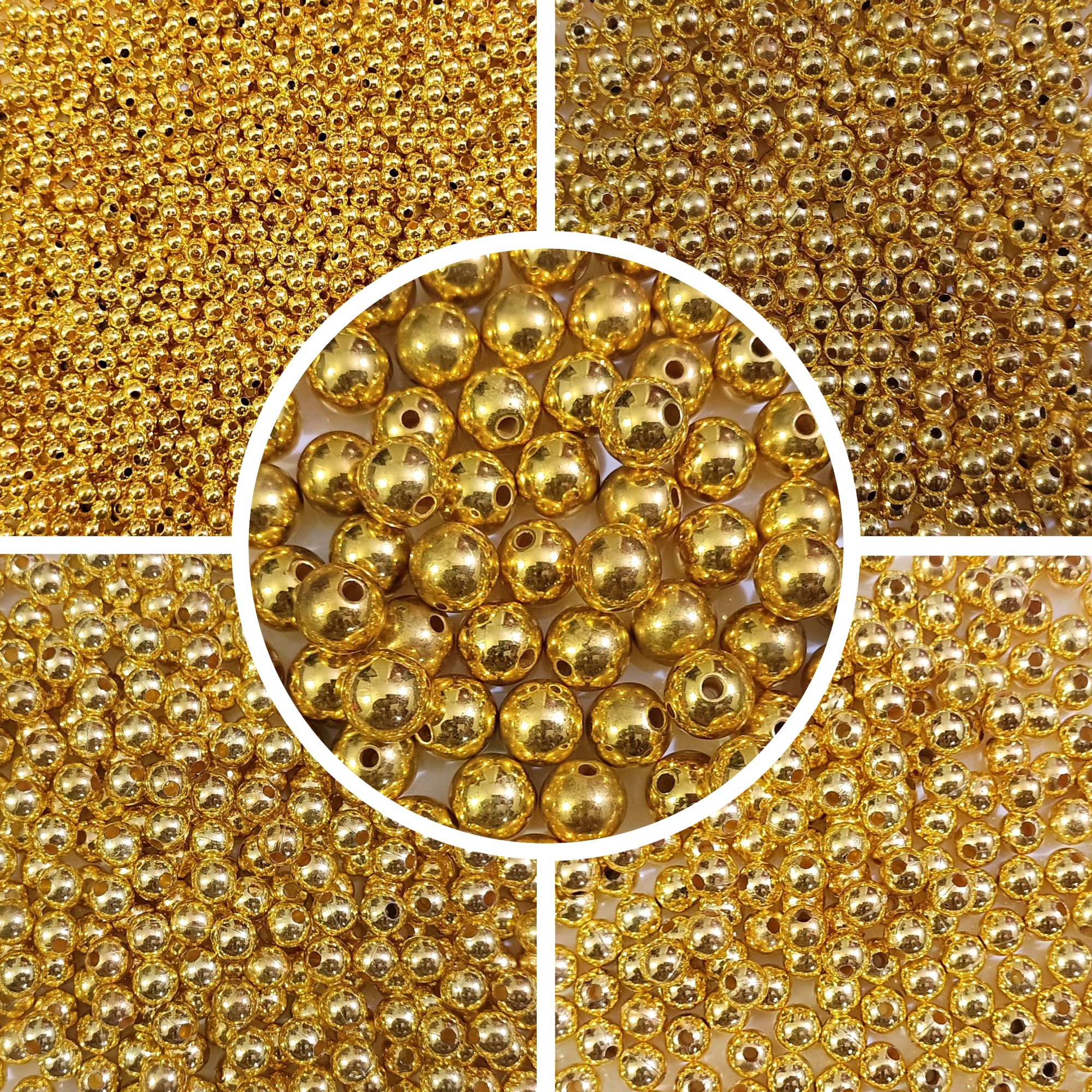 Kwizy Pearl Beads Moti Combo For Jewelry Making 700 Pcs Acrylic Plastic Embroidery Art And Craft Kids DIY Making Beading Kids Sewing Crafts Decoration Purpose Loose Pearls With Holes For Bracelet Necklace Earring Bracelet Anklets Materials Purpose | Size 4,6,8,10,12MM | 5 Different Size | Golden Color