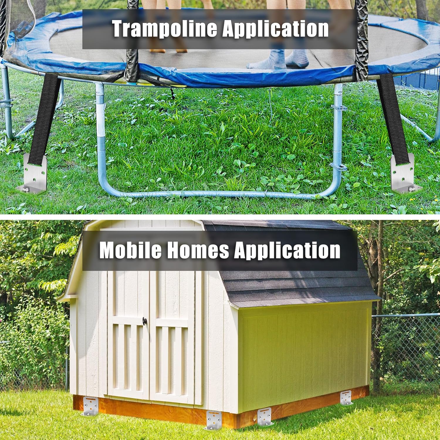 BeneLabel 2/4 Pack 18" 30" Ground Anchors Screw in Mobile Home Anchors Kits 2.8" Wide Tapered Spiral Trampoline Anchor Set with Bracket Swing Set Anchor for Playset, Tent, Shed, Fence, Swingset 30" -with L-bracket and U-shaped ring