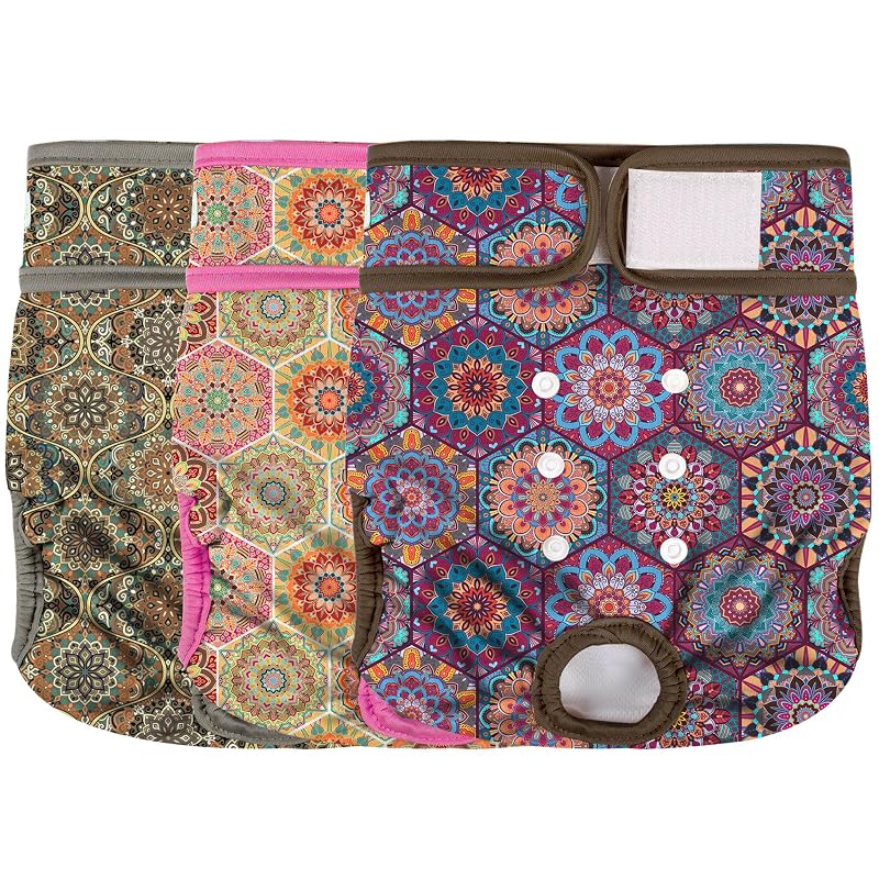 Fralda lavável para cadela, reutilizável e absorvente, wegreeco, Boho Style, tamanho Grande, pacote com 3