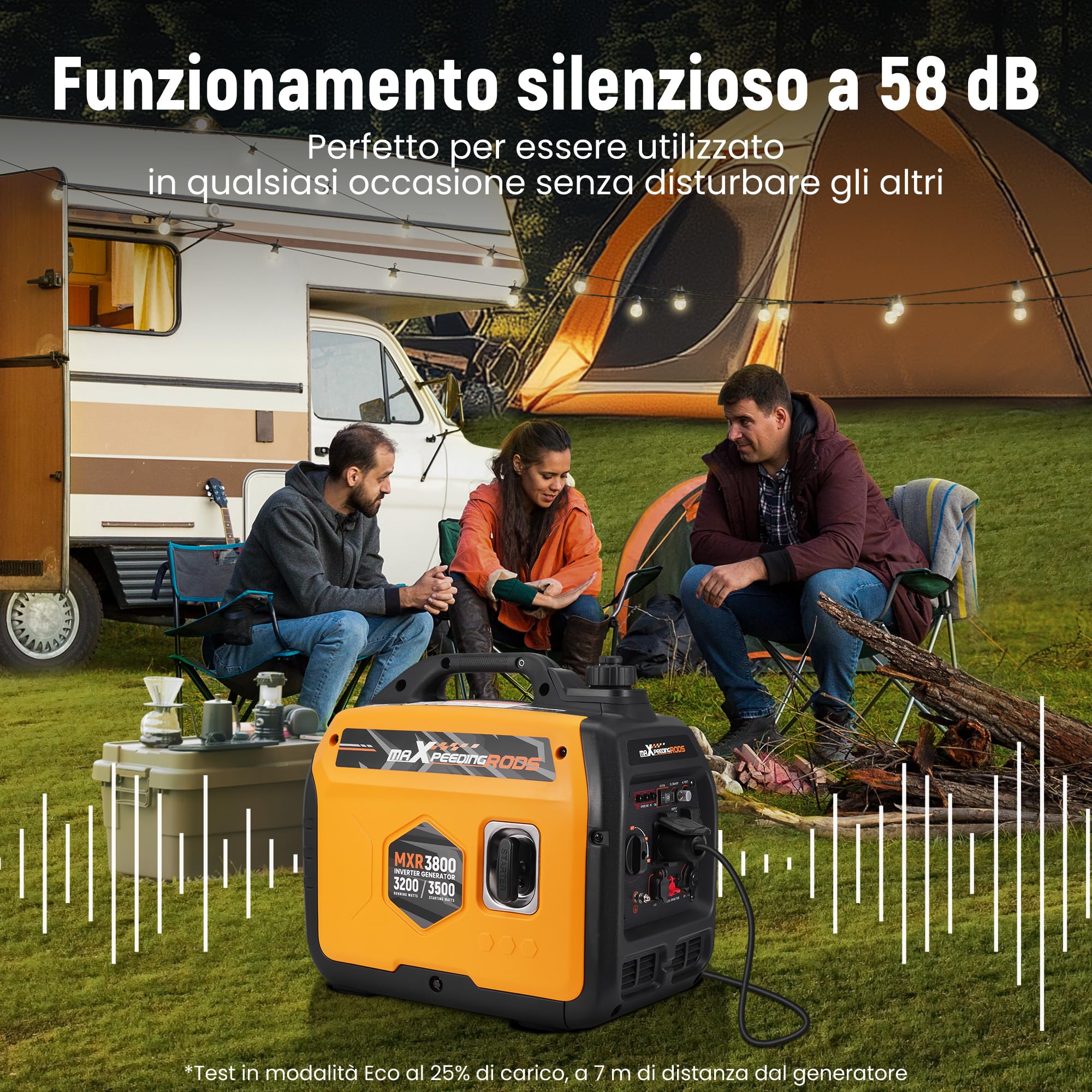 maXpeedingrods Generatore di Corrente 3500W Silenziato Portatile Per Camper | Benzina 4 Tempi con 2 prese da 230 V / 2 USB / 1 presa da 12 V CC, Modalità ECO Per RV, Camper e Emergenze