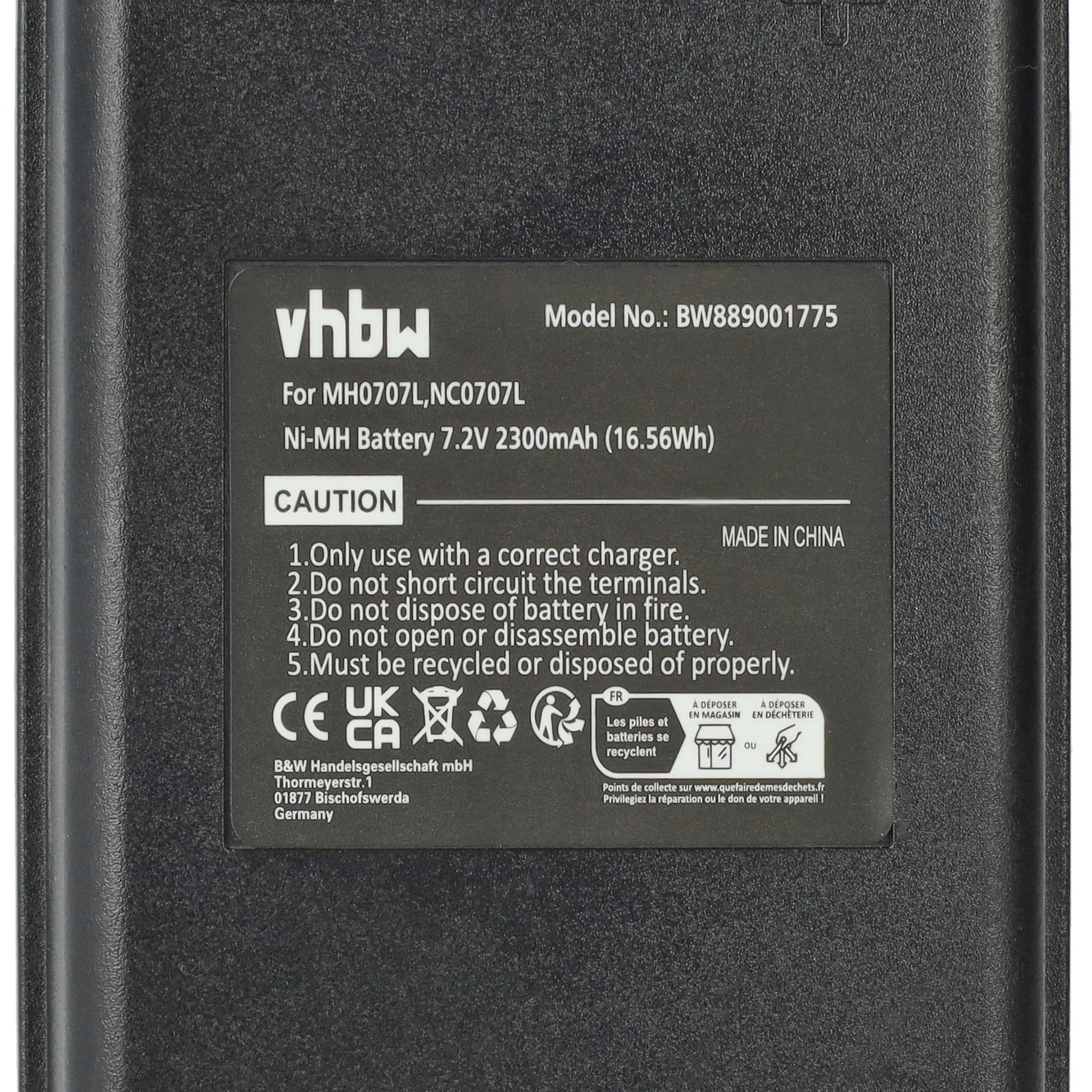 vhbw Batteria Compatibile Autec UTX97 CB71.F FUA10 Radiocomando Industriale Telecomando 2300mAh 7,2V NiMH Nero