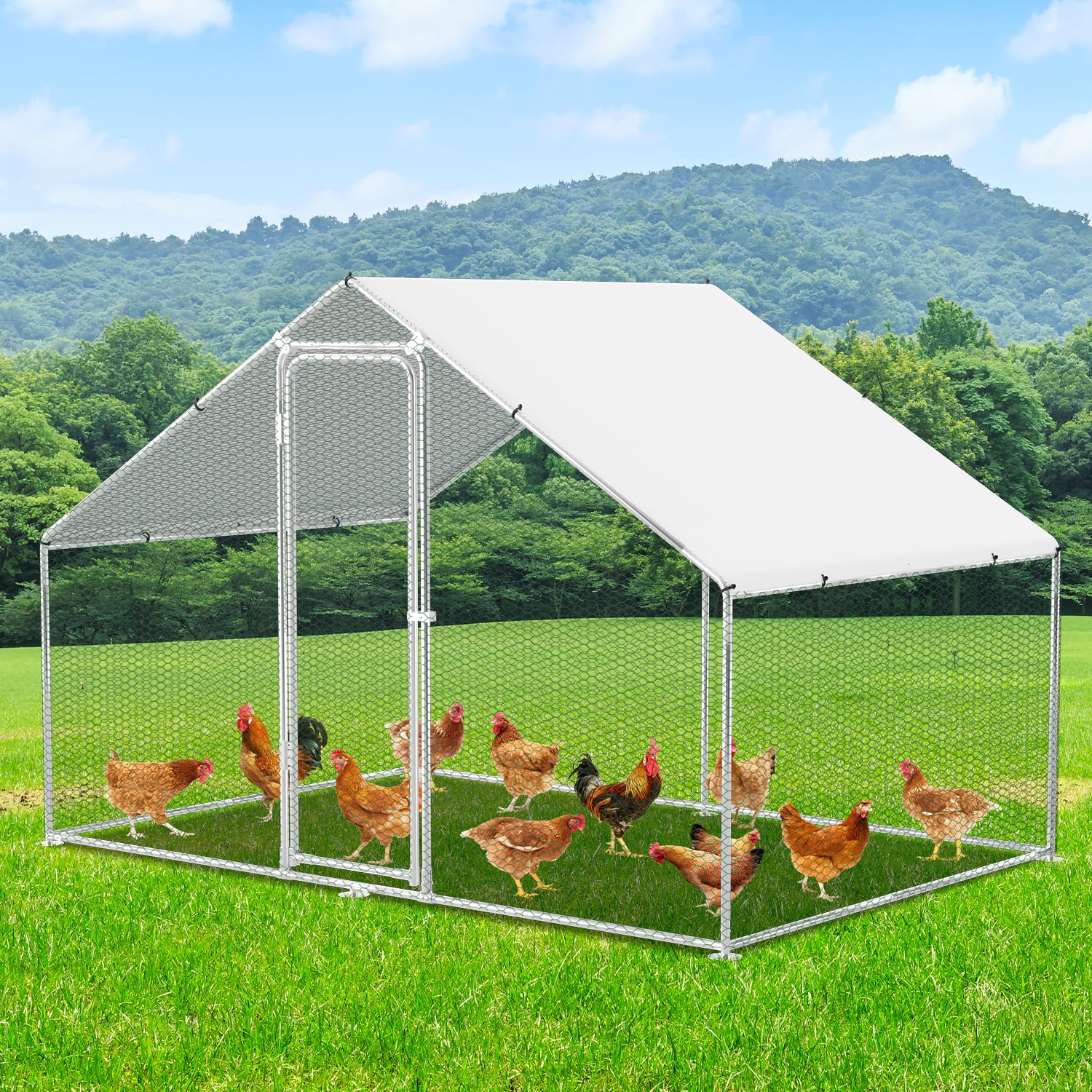 Herrselsam Pollaio Ovaiole per Esterni, 3x2x2m Pollaio per Esterni con Telaio Zincato, Recinto con Copertura in Tessuto Impermeabile, Serratura, per Polli, Anatre e Conigli