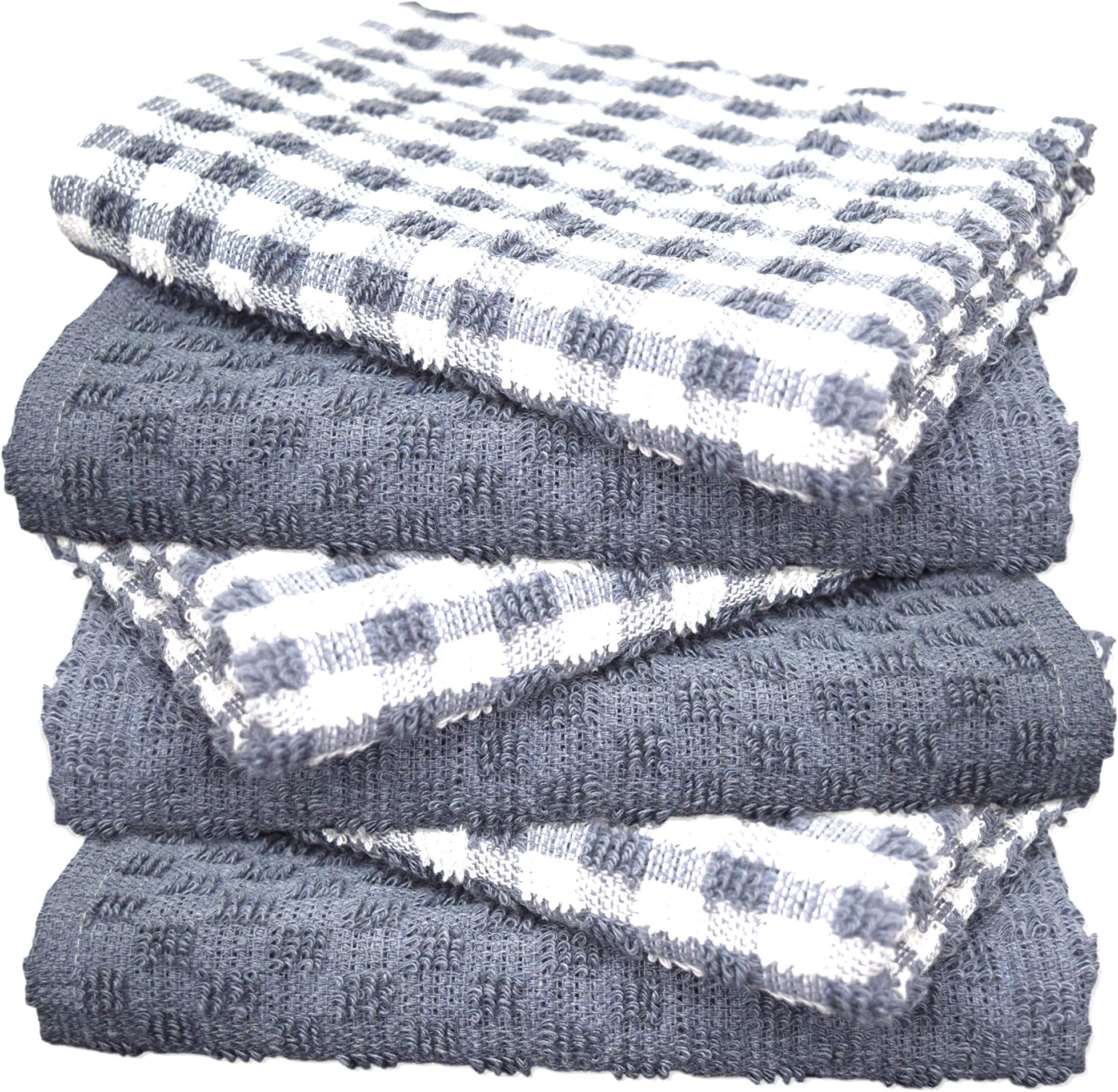 A & B TRADERSA & B TRADERS 100% Cotton Terry Tea Towels Packs (Sets of 2, 3, 6, 12 or 15) Egyptian Mono Check Superdry Soft Professional Hotel Quality Kitchen Dish Cloth (SILVER, 6)