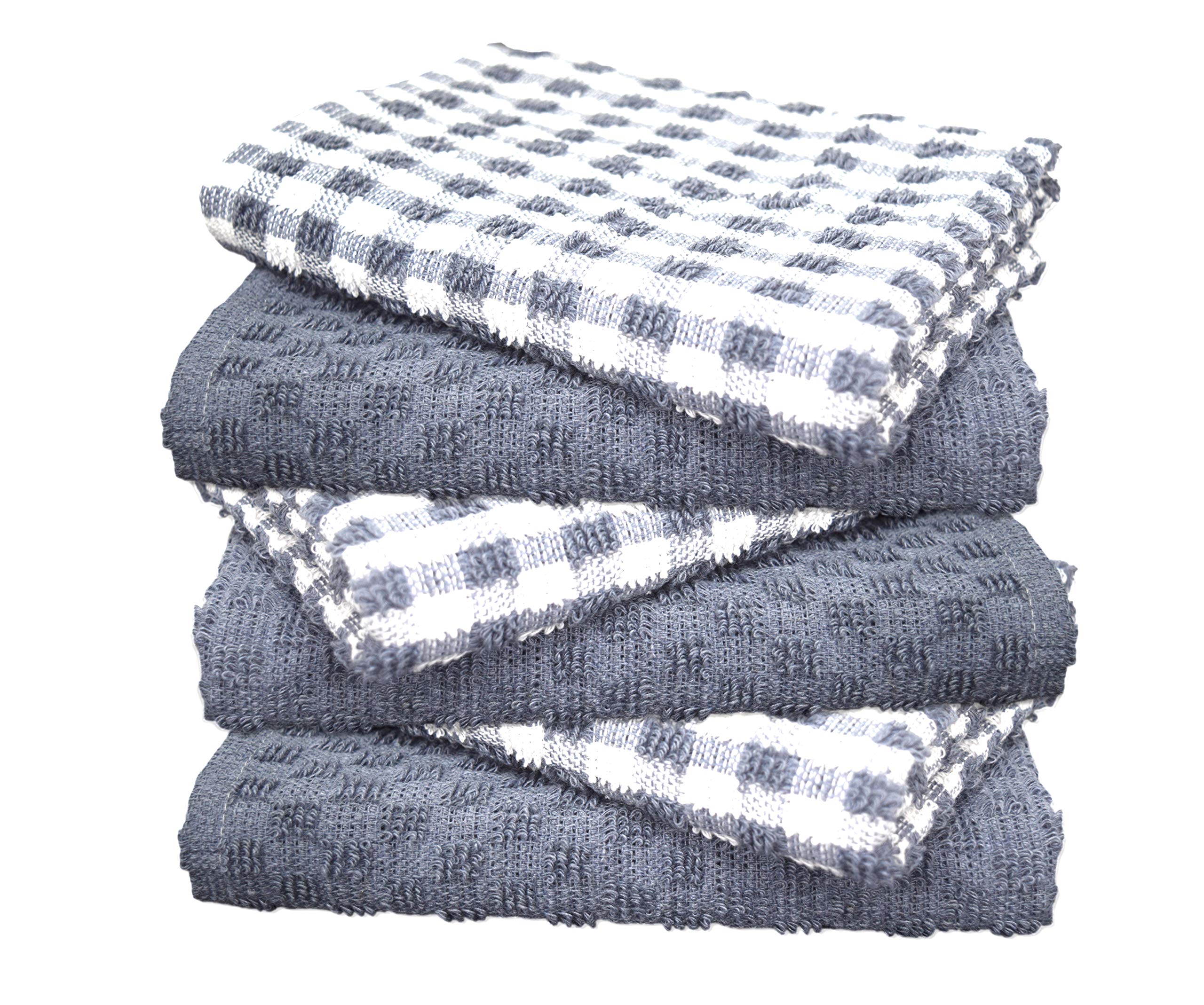 A & B TRADERSA & B TRADERS 100% Cotton Terry Tea Towels Packs (Sets of 2, 3, 6, 12 or 15) Egyptian Mono Check Superdry Soft Professional Hotel Quality Kitchen Dish Cloth (SILVER, 6)